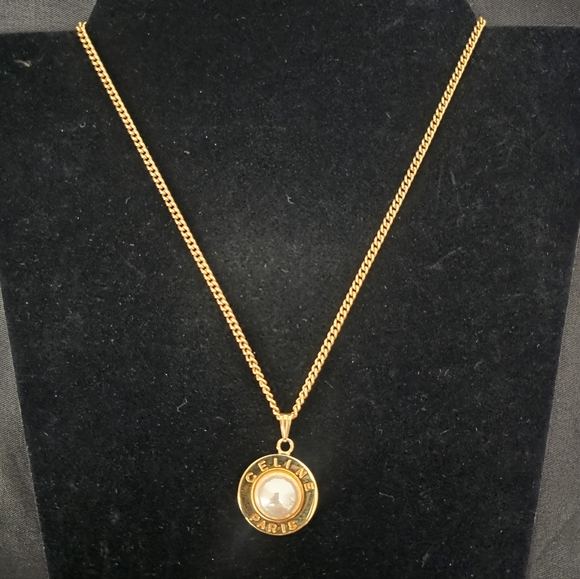 Auth CELINE PEARL Gold Necklace - Picture 2 of 7